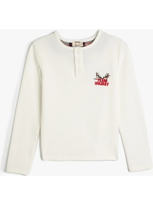 Koton Pijama Üstü Işleme Detaylı Düğmeli Yuvarlak Yaka Uzun Kollu