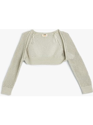 Koton Crop Triko Hırka Ajurlu Uzun Kollu