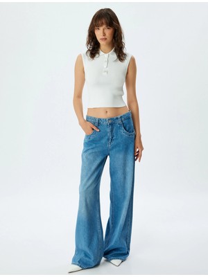 Koton Polo Yaka Crop Üst Kolsuz Düğmeli