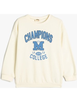 Koton Baskılı Oversize Bisiklet Yaka Uzun Kollu Sweatshirt