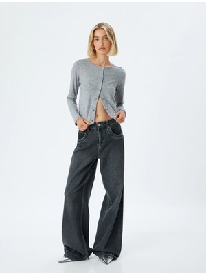 Koton Düğmeli Hırka Yuvarlak Yaka Uzun Kollu Slim Fit