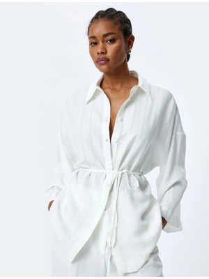 Koton Kemerli 3/4 Kimono Kol Viskon Oversize Gömlek