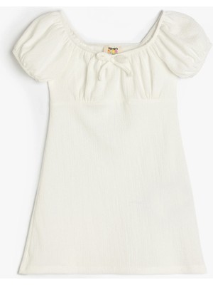 Koton Fiyonk Desenli Düşük Omuz Kısa Kollu Elbise