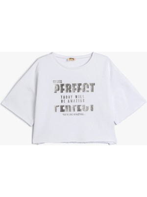 Koton T-Shirt Slogan Baskılı Kısa Kollu Bisiklet Yaka Pamuklu