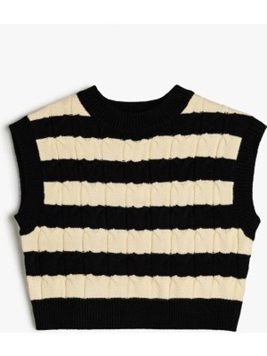 Koton Kız Çocuk Krop Süveter Ekru Renk Yuvarlak Yaka Kolsuz Günlük Stil