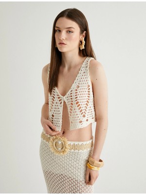 Koton x Melis Ağazat - Crop Kroşe Yelek Ajurlu