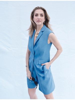 Koton x Melis Ağazat - Blazer Yelek Kruvaze Ters Yaka Düğmeli Astarlı Tensel Kumaş