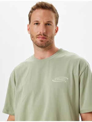 Koton Oversize Tişört Slogan Baskılı Bisiklet Yaka Kısa Kollu Pamuklu