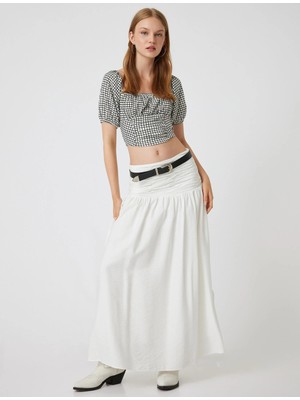 Koton Balon Kol Crop Bluz Pötikareli Bürümcük Kare Yaka