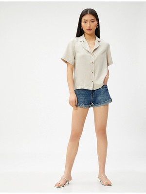 Koton Kısa Kollu Düğmeli Gömlek Ceket Yaka