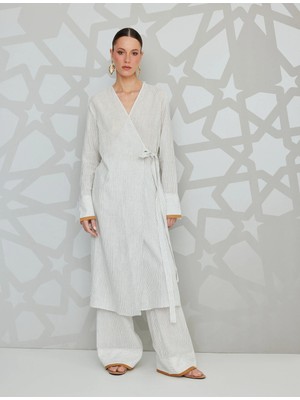 Koton Pamuklu Keten Kumaş Karışımlı Yüksek Bel Uzun Geniş Paça Pantolon