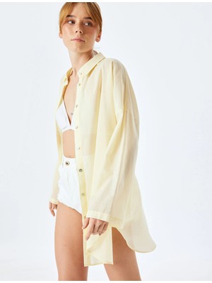 Koton Pamuklu Düğmeli Uzun Kollu Gömlek Yaka Plaj Elbisesi