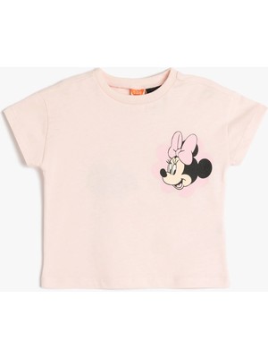 Koton Minnie Mouse Baskılı Tişört Kız Çocuklar İçin Pamuklu Kısa Kol Günlük Giyim