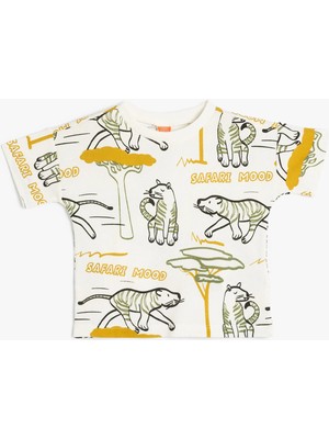 Koton T-Shirt Kaplan Baskılı Kısa Kollu Bisiklet Yaka Pamuklu