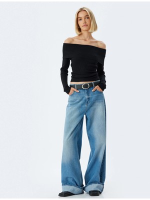 Koton Madonna Yaka Kazak Omzu Açık Fitilli Uzun Kollu