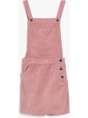 Koton Kadife Salopet Elbise Kare Yaka Cepli Pamuklu Düğme Detaylı