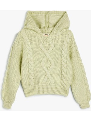 Koton Kapşonlu Kazak Kız Çocuklar İçin Yeşil Renkli Uzun Kollu Günlük Kullanım