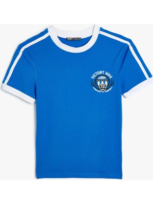 Koton Slim Fit Tişört Kolej Baskılı Kısa Kollu Bisiklet Yaka Biyeli