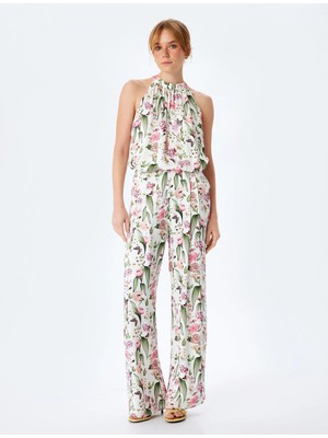 Koton Çiçek Desenli Kolsuz Halter Yaka Viskon Bluz