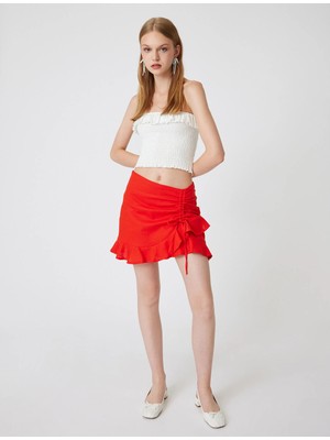 Koton Fırfırlı Mini Keten Şort Etek Slim Fit Fiyonk Detaylı