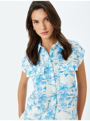 Koton Klasik Yaka Çift Cepli Kolsuz Bakılı Gömlek