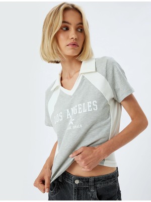 Koton Polo Yaka Tişört Bloklu Baskılı Kısa Kollu Slim Fit