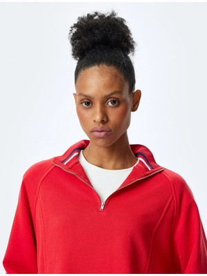 Koton Üç Iplik Uzun Kollu Dik Yaka Yarım Fermuarlı Sweatshirt