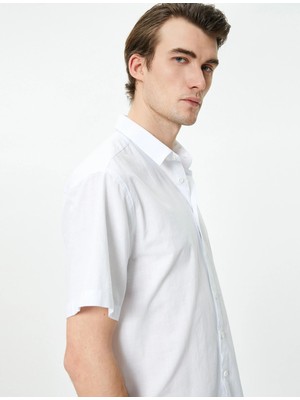 Koton Yazlık Gömlek Kısa Kollu Klasik Yaka Düğmeli 4SAM60001HW Ekru M