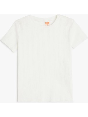 Koton Kız Çocuk Pamuklu Basic Tişört Bisiklet Yaka Kısa Kollu Günlük Stil Ekru Renk