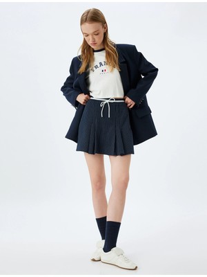 Koton Mini Pileli Şort Etek Yüksek Bel Fiyonk Bağlama Detaylı