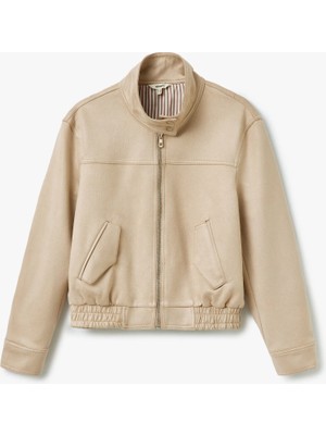 Koton Fermuar Detaylı Dik Yaka Cepli Uzun Kollu Suni Deri Ceket