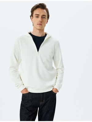 Koton Kapşonlu Pamuk Karışımlı Yarım Fermuarlı Sweatshirt