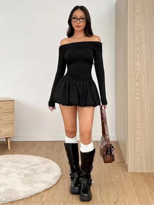 Rora Kadın Mevsimlik Balon Etekli Mini Elbise