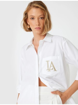 Koton Regular Fit Gömlek Uzun Kollu Cepli Işleme Detaylı Pamuklu