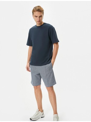 Koton Bermuda Şort Beli Bağcıklı Nervürlü Cepli - Koton - 4SAM40026MK - Mavi - Xl