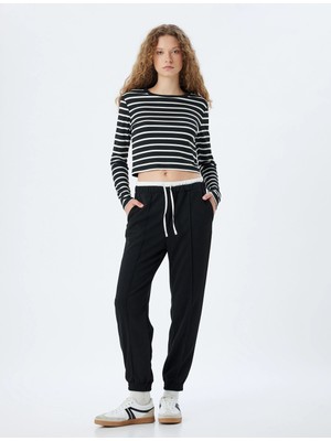 Koton Jogger Pantolon Nervürlü Çift Bel Detaylı Bağcıklı Rahat Kalıp