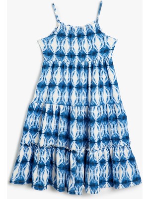 Koton Elbise Ince Askılı Desenli Katlı Fırfır Detaylı