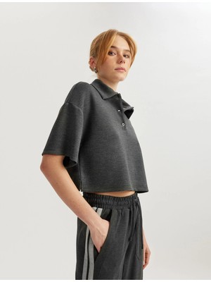 Koton Modal Rahat Kalıp Kısa Kollu Polo Yaka Crop Tişört