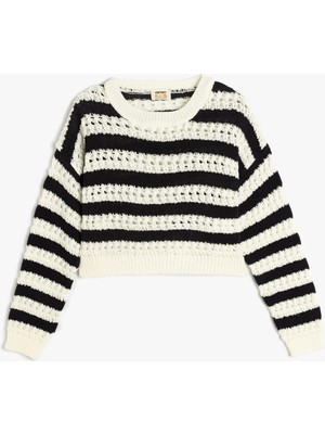 Koton Bisiklet Yaka Uzun Kollu Çizgili Triko Kazak