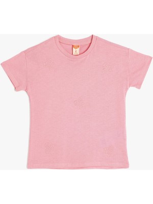 Koton Kısa Kollu Pamuklu Tişört Kız Çocuk İçin Çiçek Desenli Günlük Stil 24 - 36 Ay