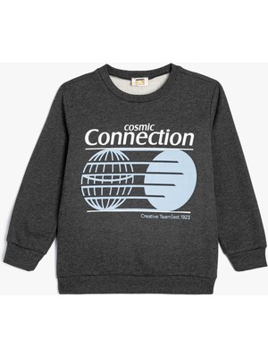 Koton Sweatshirt Slogan Baskılı Uzun Kollu Bisiklet Yaka