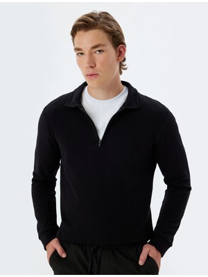 Koton Polo Yaka Sweatshirt Yarım Fermuar Detaylı Uzun Kollu Pamuklu