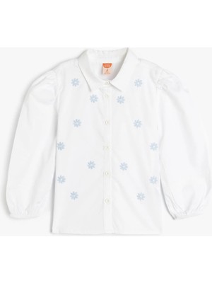 Koton Pamuklu Çiçekli Nakış Detaylı Uzun Kollu Gömlek