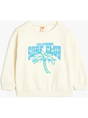 Koton Palmiye Baskılı Bisiklet Yaka Uzun Kollu Pamuklu Sweatshirt