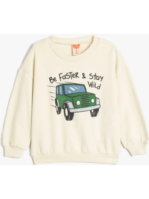 Koton Sweatshirt Araba Baskılı Uzun Kollu Bisiklet Yaka