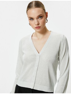 Koton Triko Hırka Simli V Yaka Düğmeli