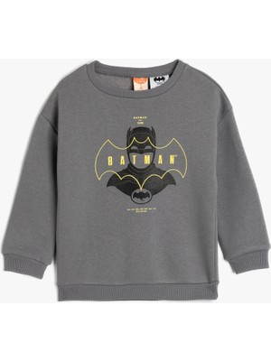 Koton Batman Sweatshirt Lisanslı Uzun Kollu Bisiklet Yaka Pamuklu Şardonlu