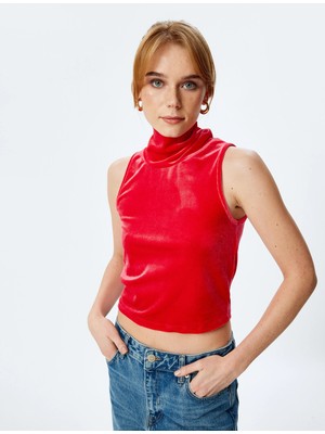 Koton Kadife Crop Top Kolsuz Dik Yaka