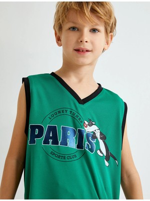 Koton Lisanslı Sylvester Baskılı V Yaka Kolsuz Atlet Yeşil 6 - 7 Yaş Erkek Çocuk İçin Nefes Alabilir