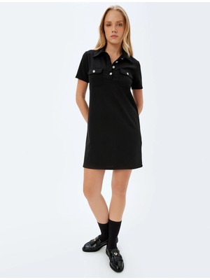 Koton Polo Yaka Elbise Mini Boy A Kesim Kısa Kollu Inci Düğme ve Cep Detaylı